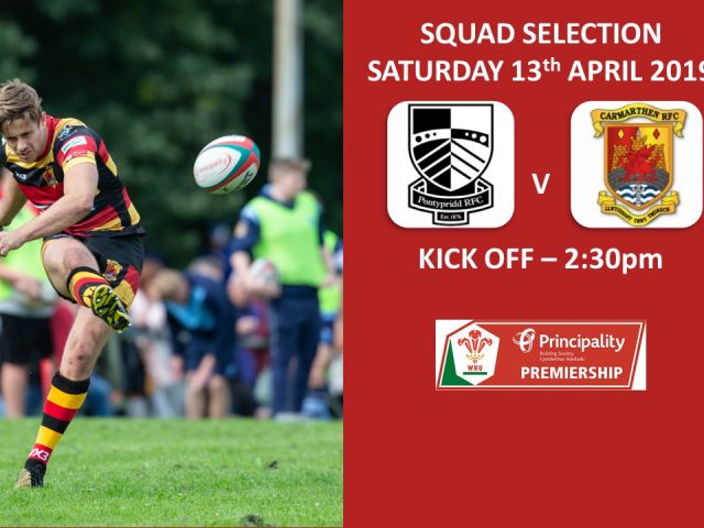 Team Selection – Pontypridd RFC v Carmarthen Quins RFC